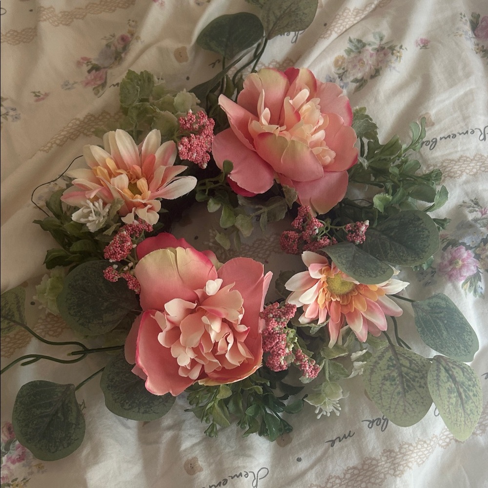 Elegant Pink and Green Floral Wreath